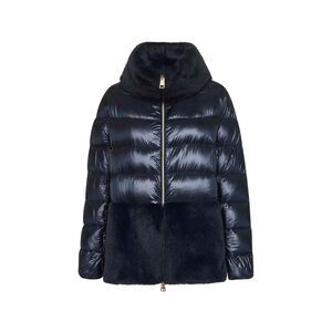 Herno Women Blue Ultralight Nylon And Lady Alternative Fur Cape